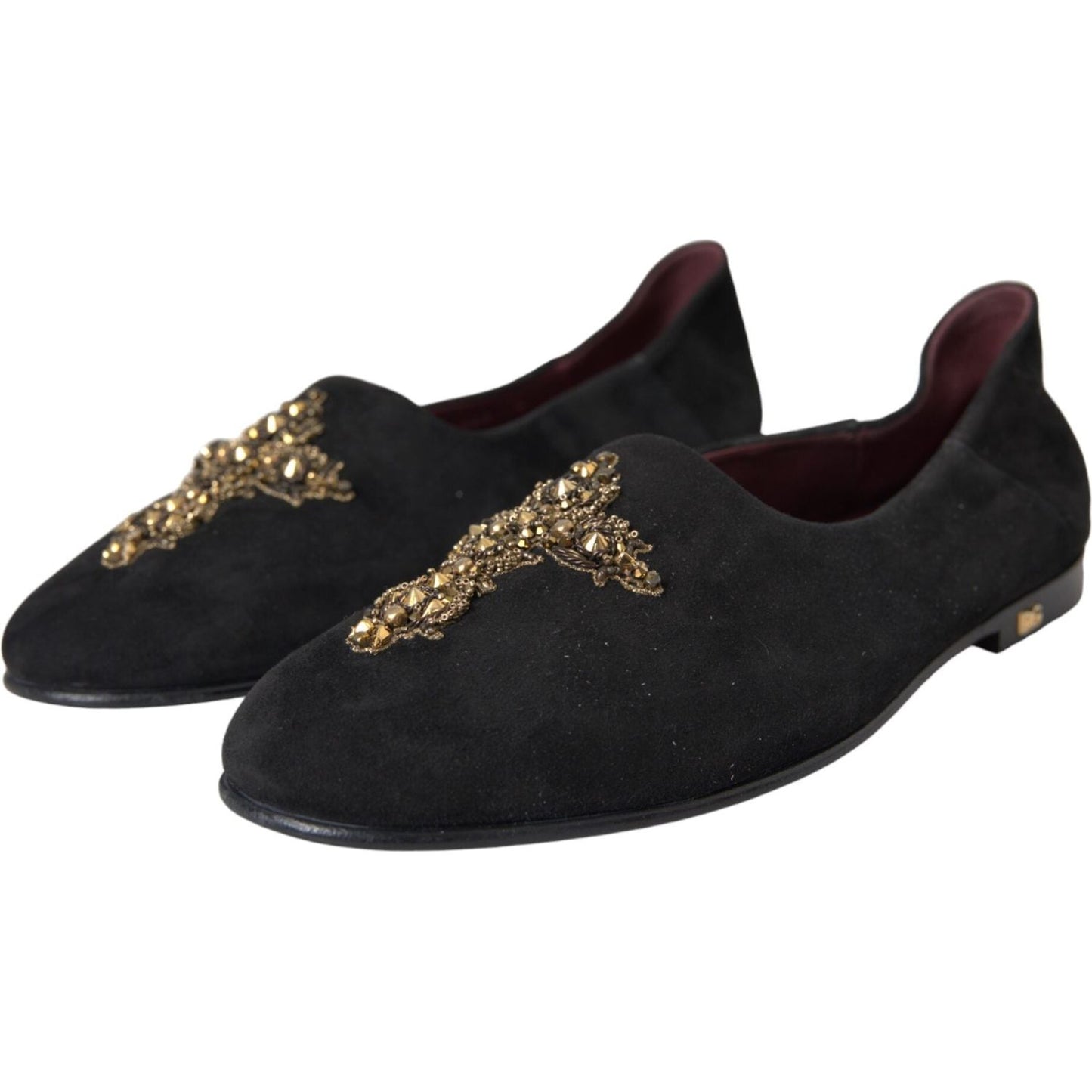 Black Suede Gold Cross Slip On Loafer Shoes