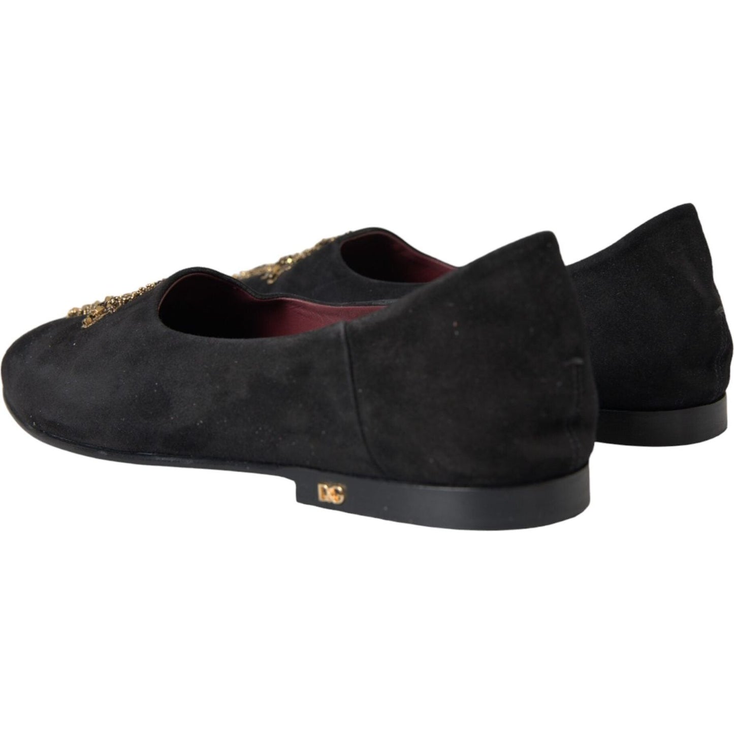 Black Suede Gold Cross Slip On Loafer Shoes