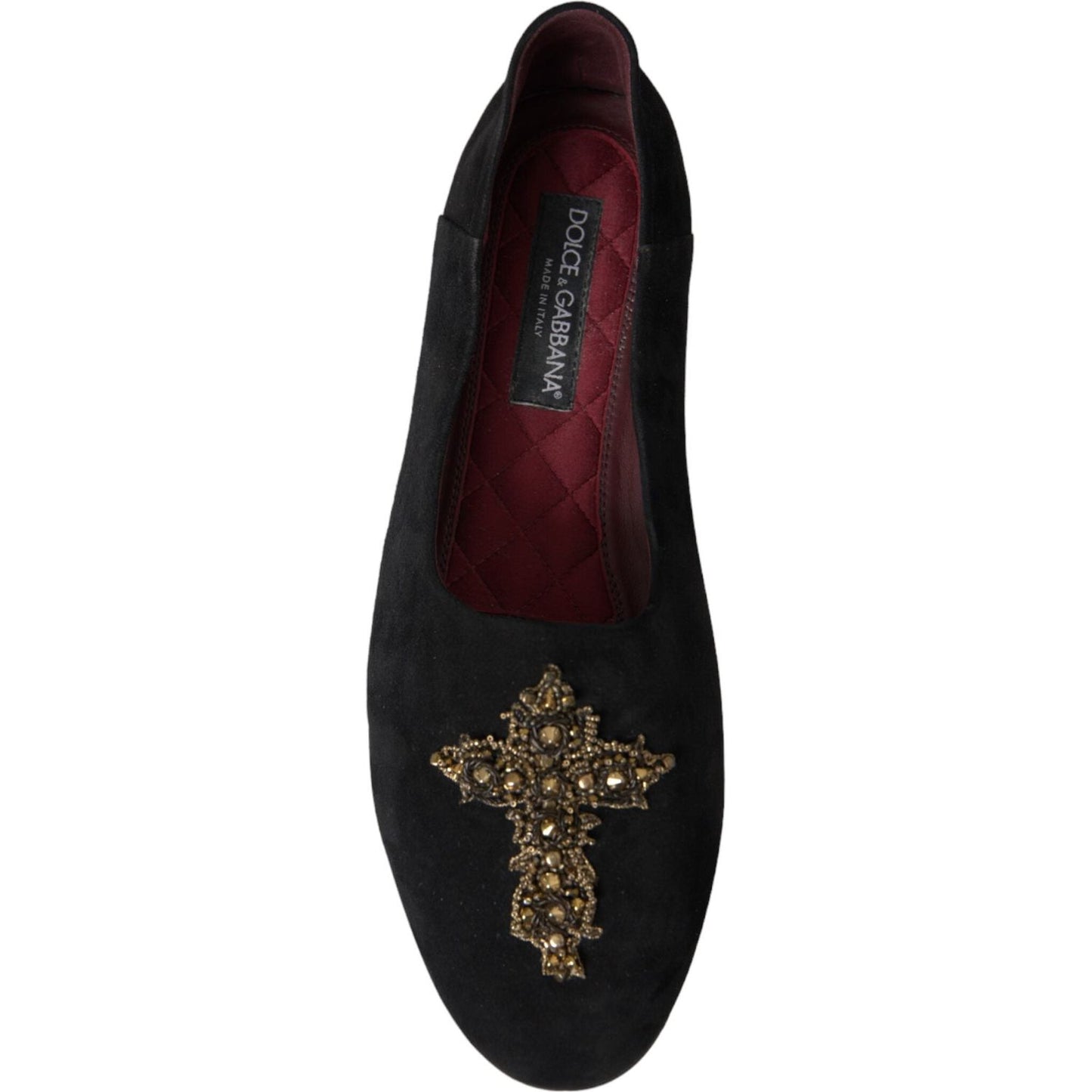 Black Suede Gold Cross Slip On Loafer Shoes