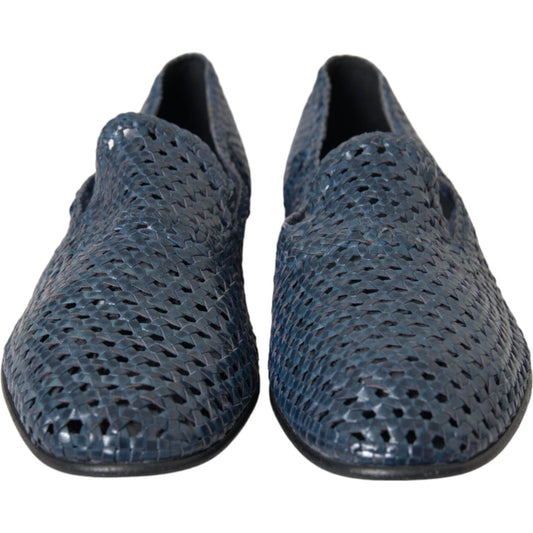 Dolce & Gabbana Blue Woven Leather Slip On Loafers Men Shoes Dolce & Gabbana