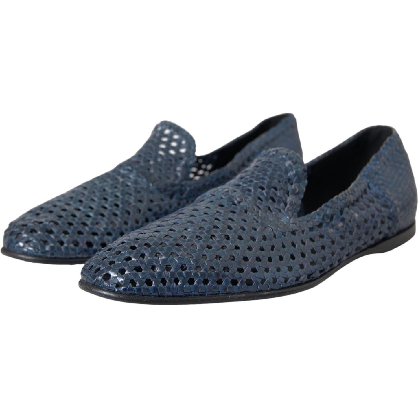 Blue Woven Leather Slip On Loafers Men Shoes