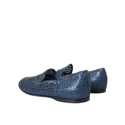 Dolce & Gabbana Blue Woven Leather Slip On Loafers Men Shoes