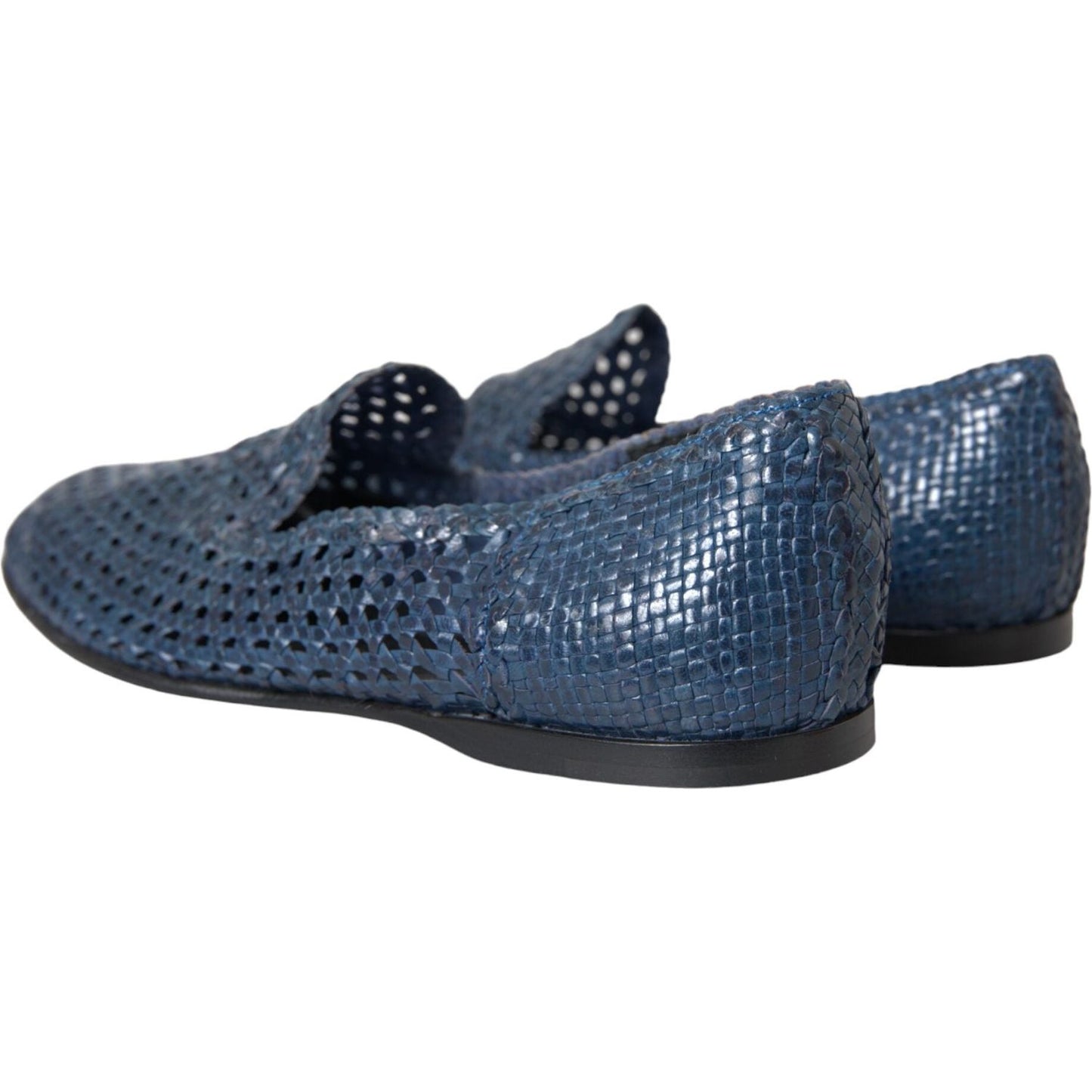 Blue Woven Leather Slip On Loafers Men Shoes