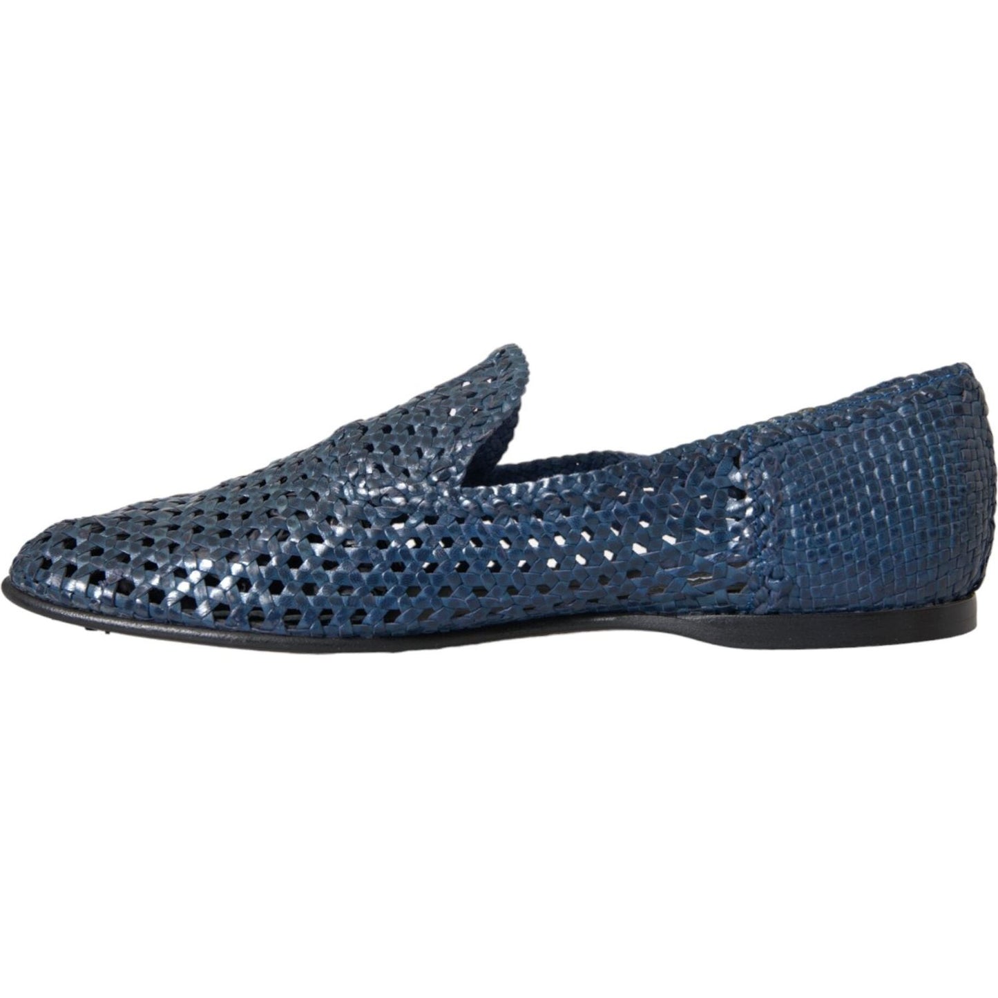 Blue Woven Leather Slip On Loafers Men Shoes