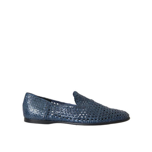 Dolce & Gabbana Blue Woven Leather Slip On Loafers Men Shoes Dolce & Gabbana