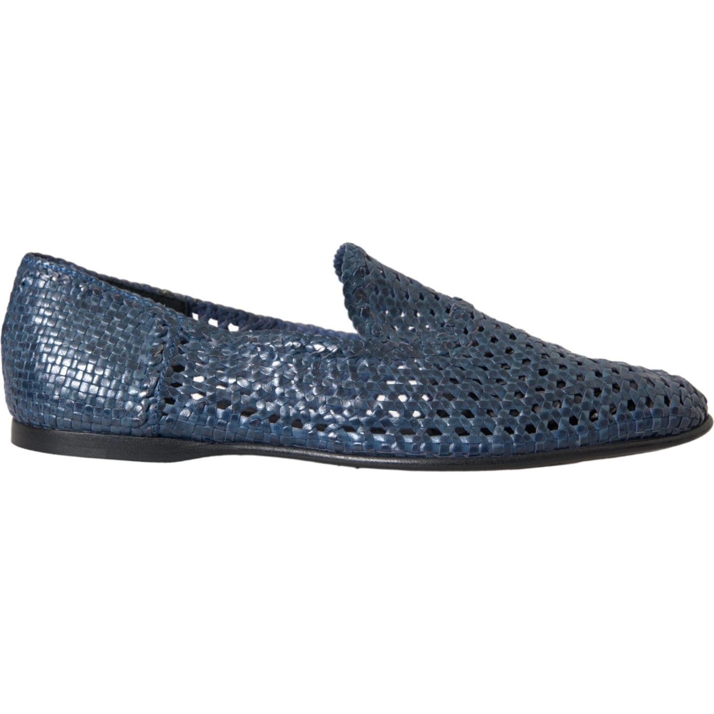 Blue Woven Leather Slip On Loafers Men Shoes