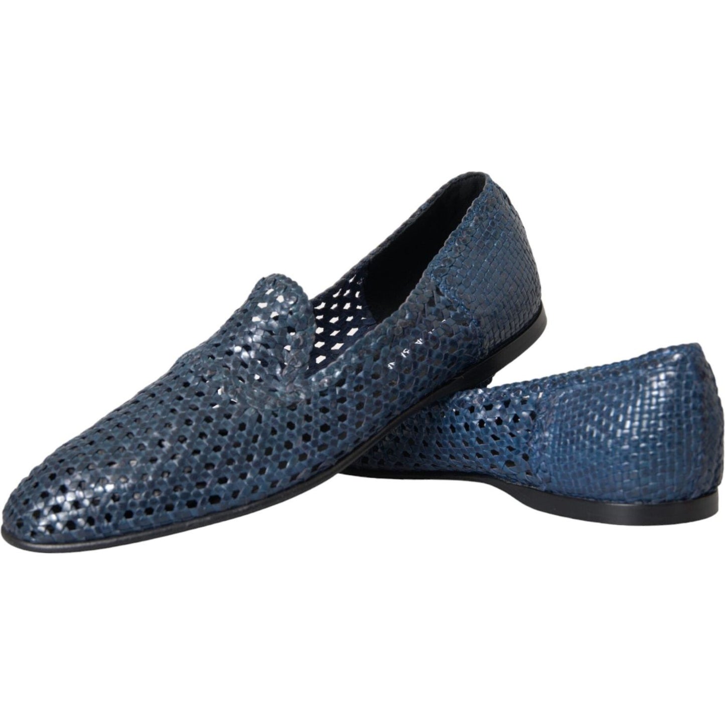 Blue Woven Leather Slip On Loafers Men Shoes