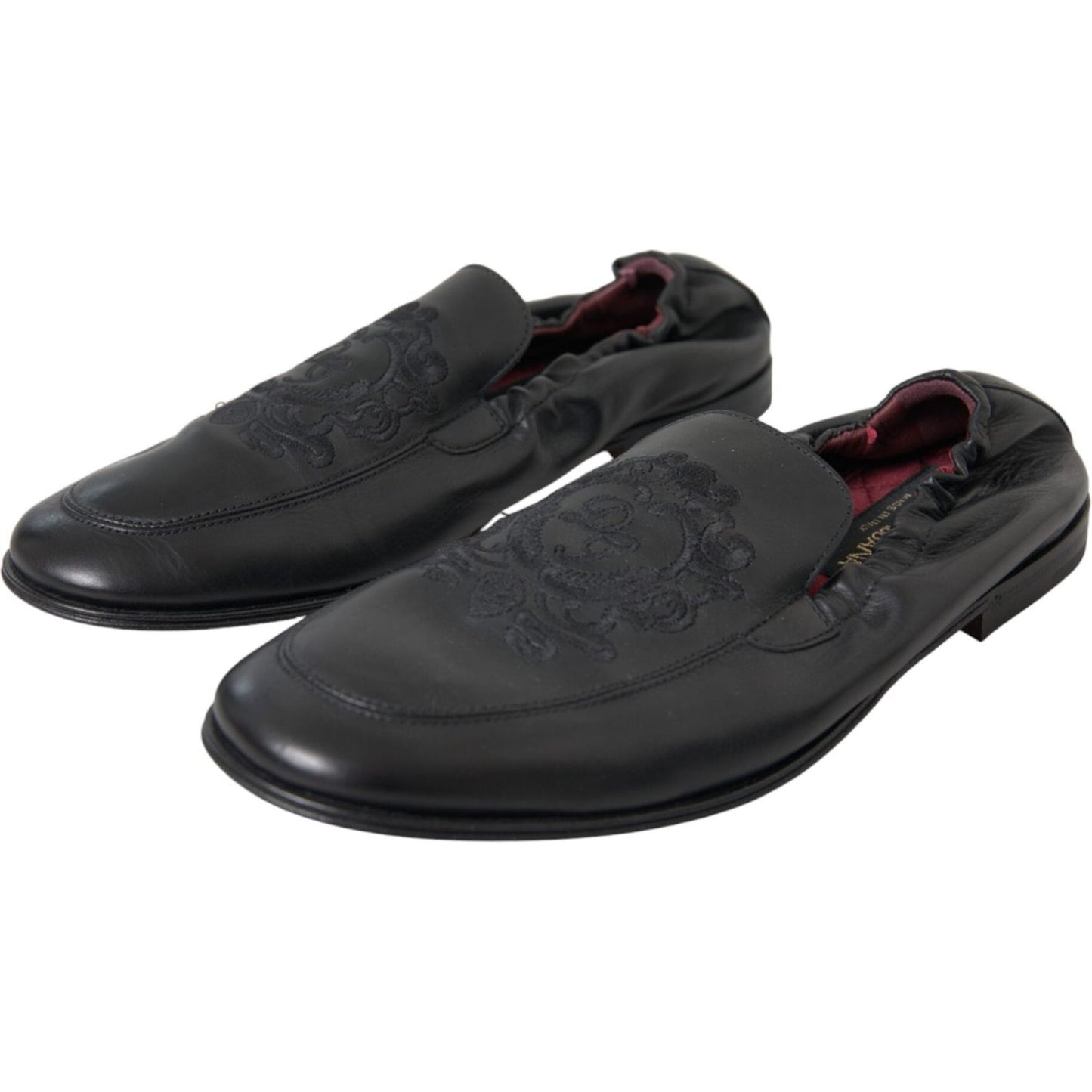 Black Logo Embroidered Leather Loafer Men Dress Shoes