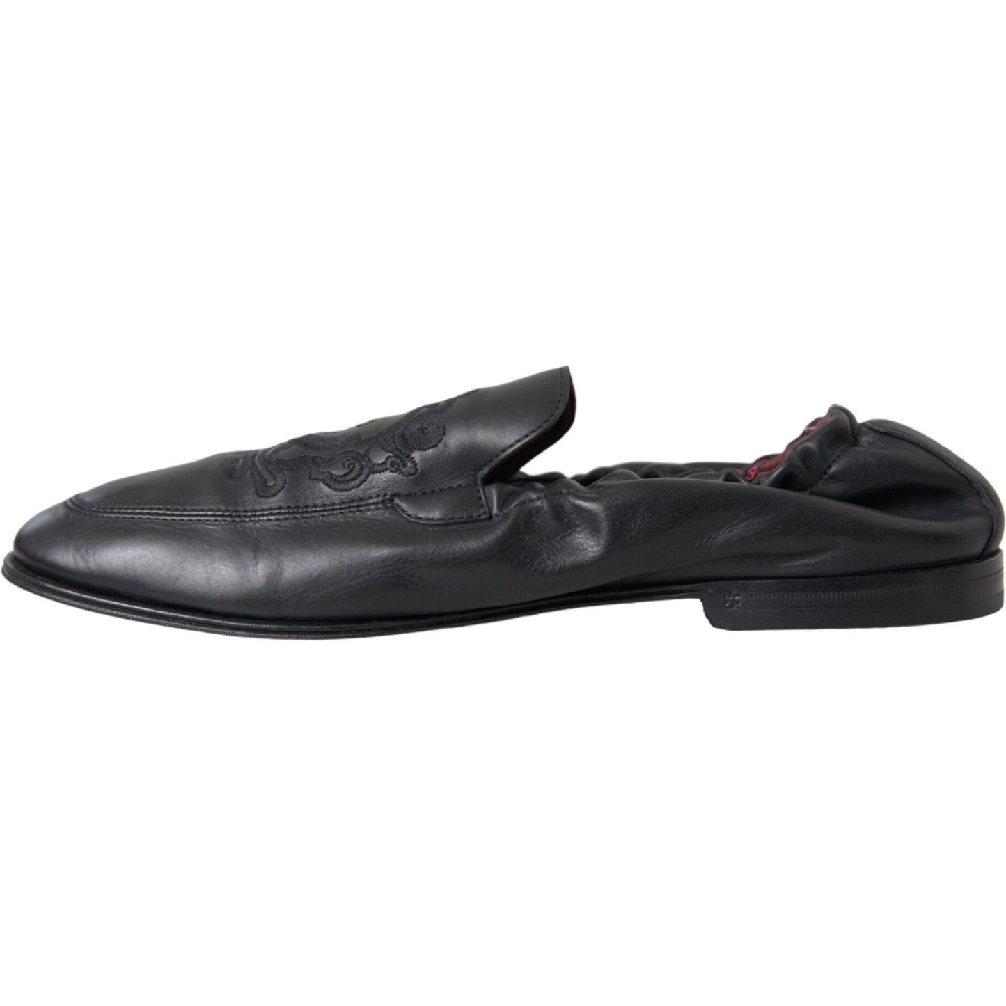 Black Logo Embroidered Leather Loafer Men Dress Shoes