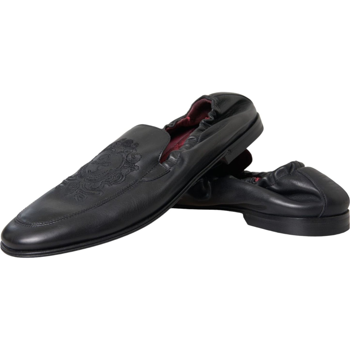 Black Logo Embroidered Leather Loafer Men Dress Shoes