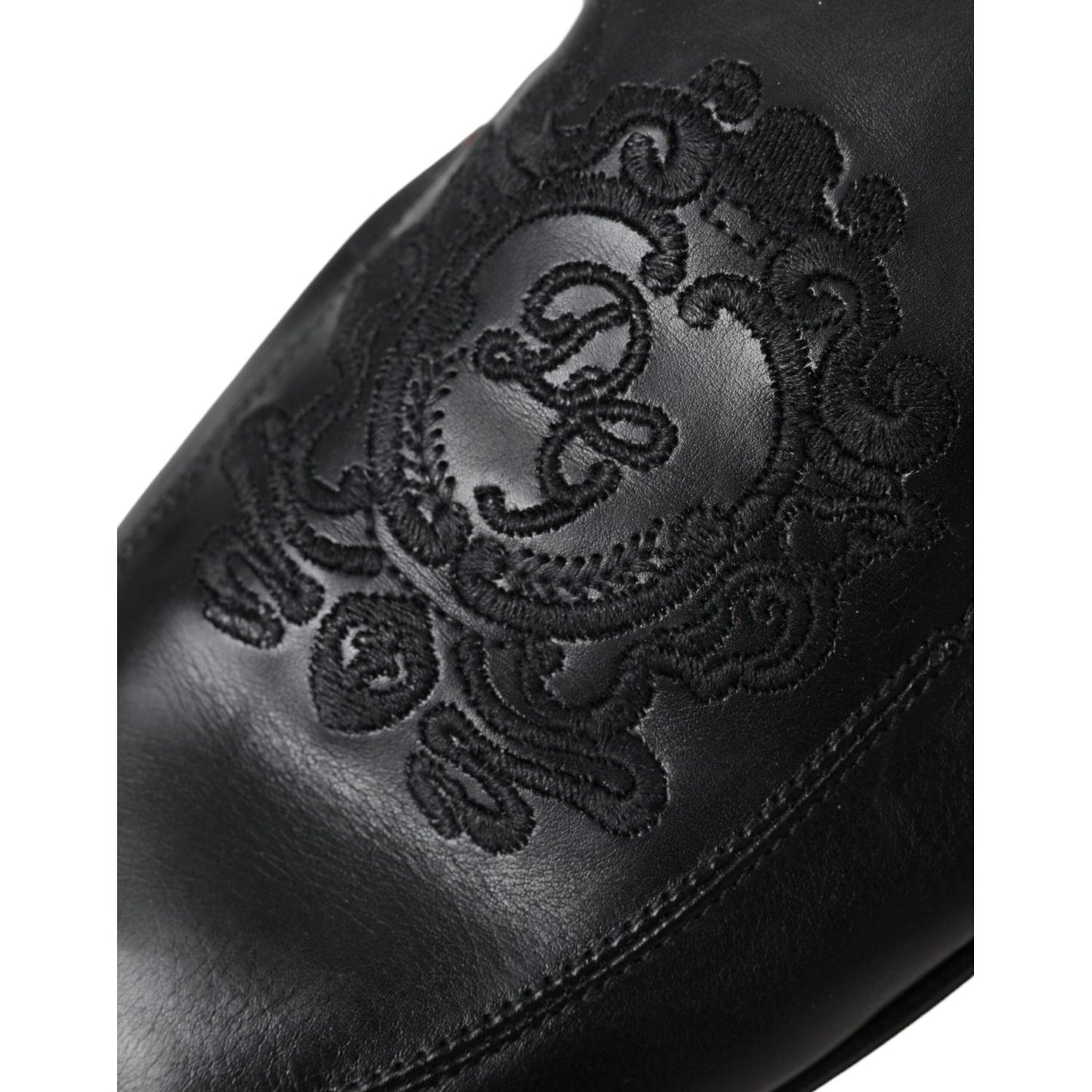 Black Logo Embroidered Leather Loafer Men Dress Shoes