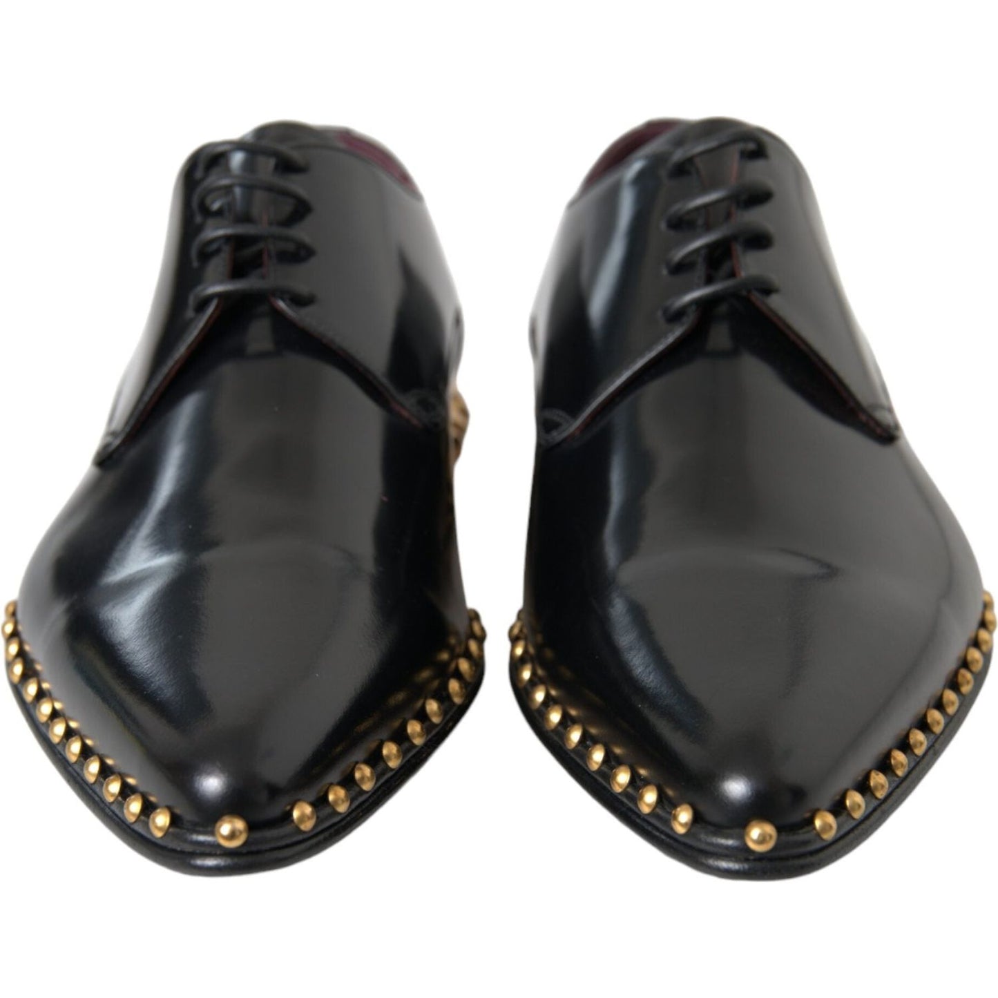 Black Leather Gold Studded Derby Dress Shoes