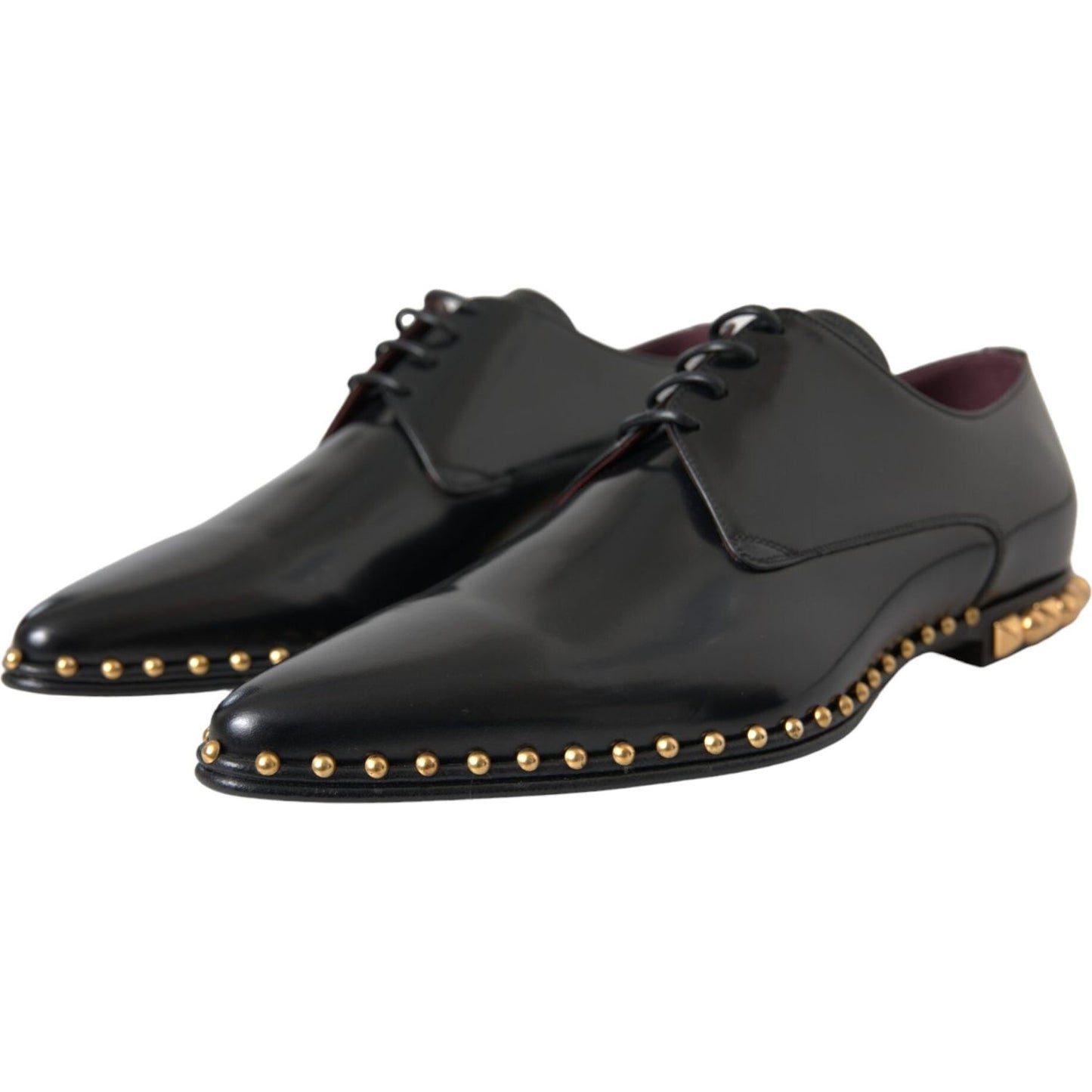 Black Leather Gold Studded Derby Dress Shoes