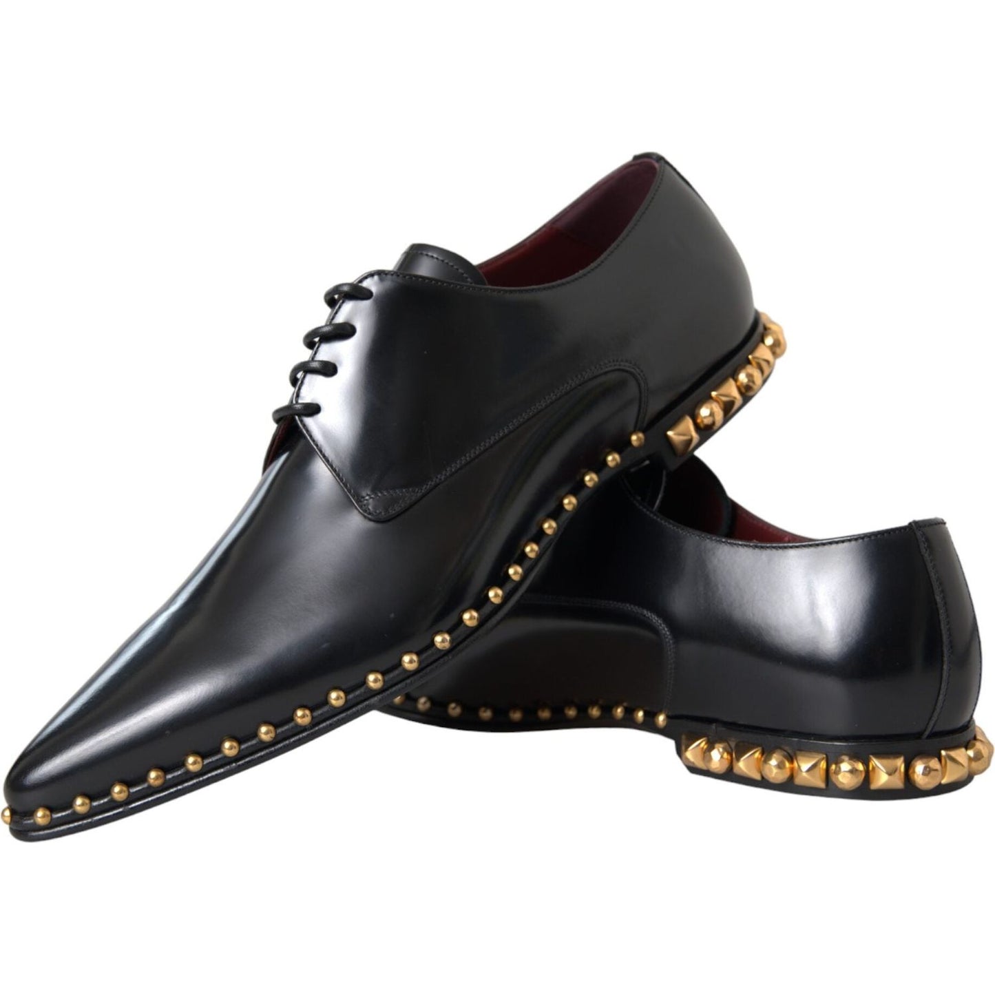 Black Leather Gold Studded Derby Dress Shoes