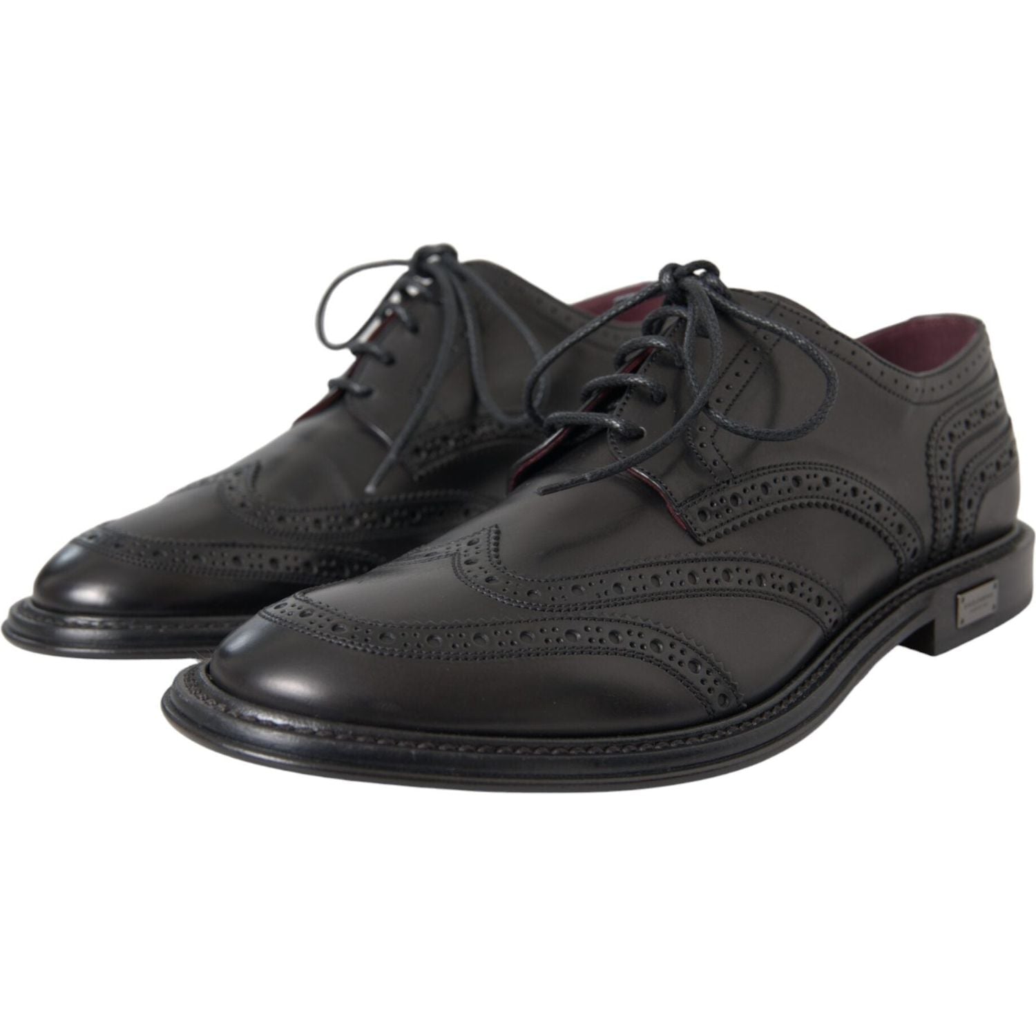 Dolce & Gabbana Black Leather Oxford Wingtip Formal Men Shoes