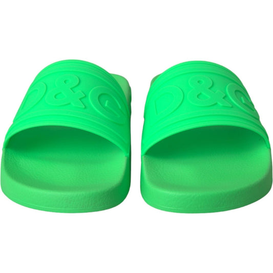 Green Leather Slides Sandals Beachwear Shoes