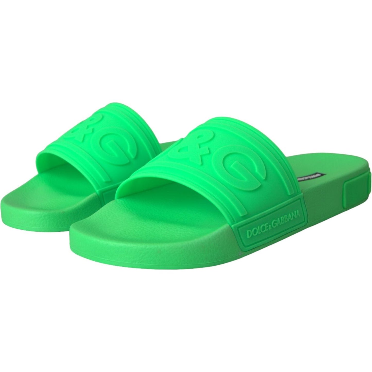 Green Leather Slides Sandals Beachwear Shoes