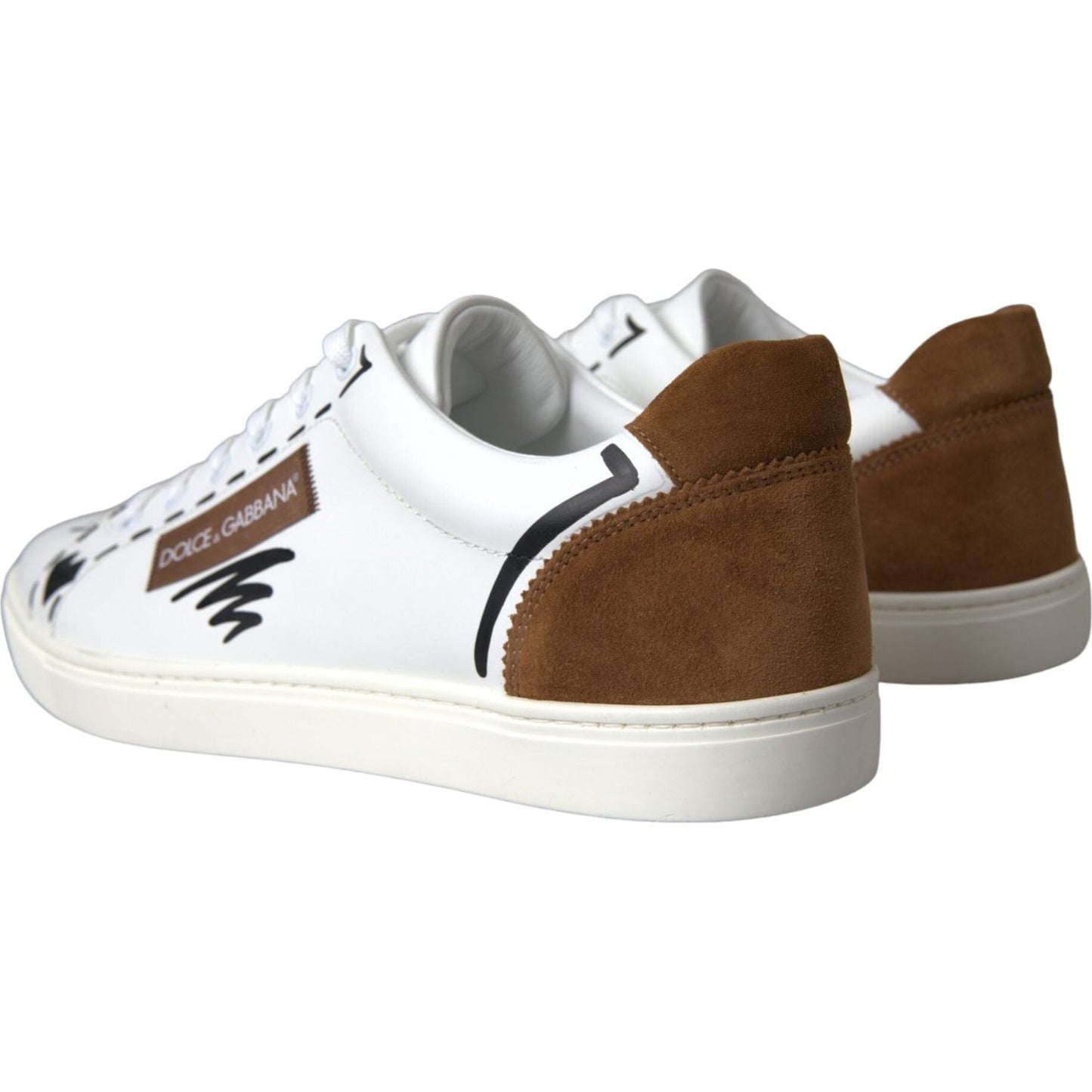 White Brown Leather Logo Low Top Sneakers Shoes