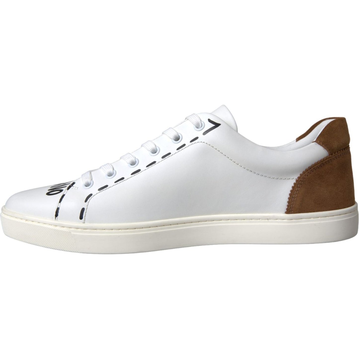 White Brown Leather Logo Low Top Sneakers Shoes