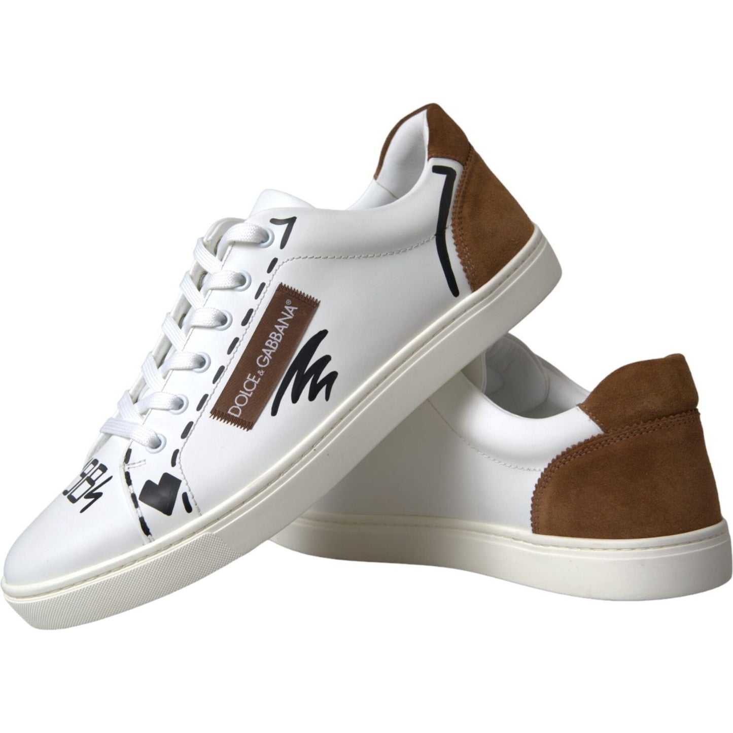 White Brown Leather Logo Low Top Sneakers Shoes