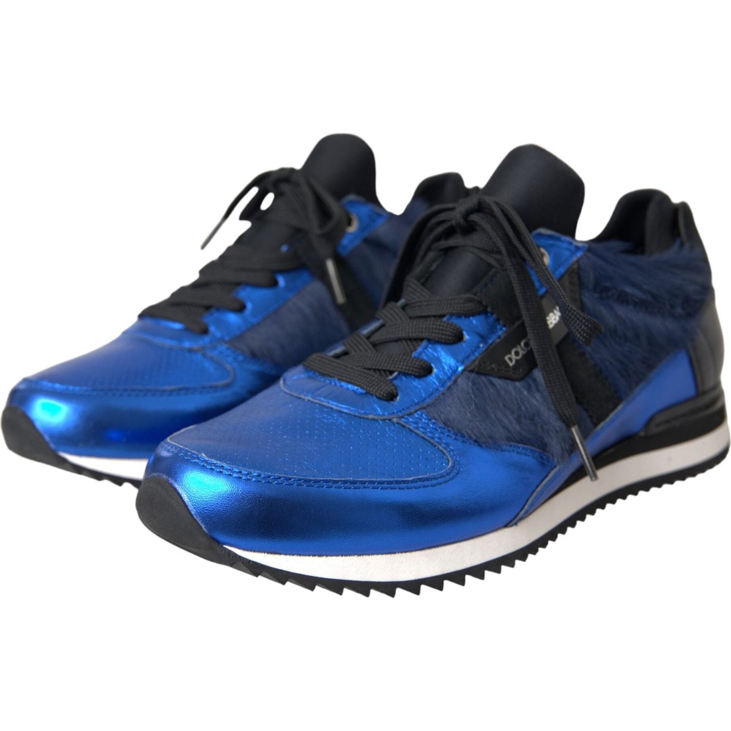 Blue Black Calf Hair Leather Sneakers Shoes