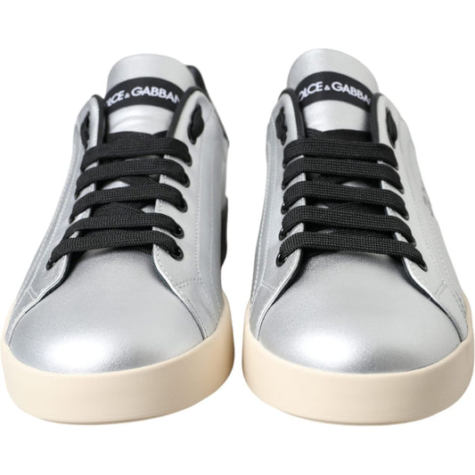 Silver Portofino Calf Leather Sneakers Men Shoes