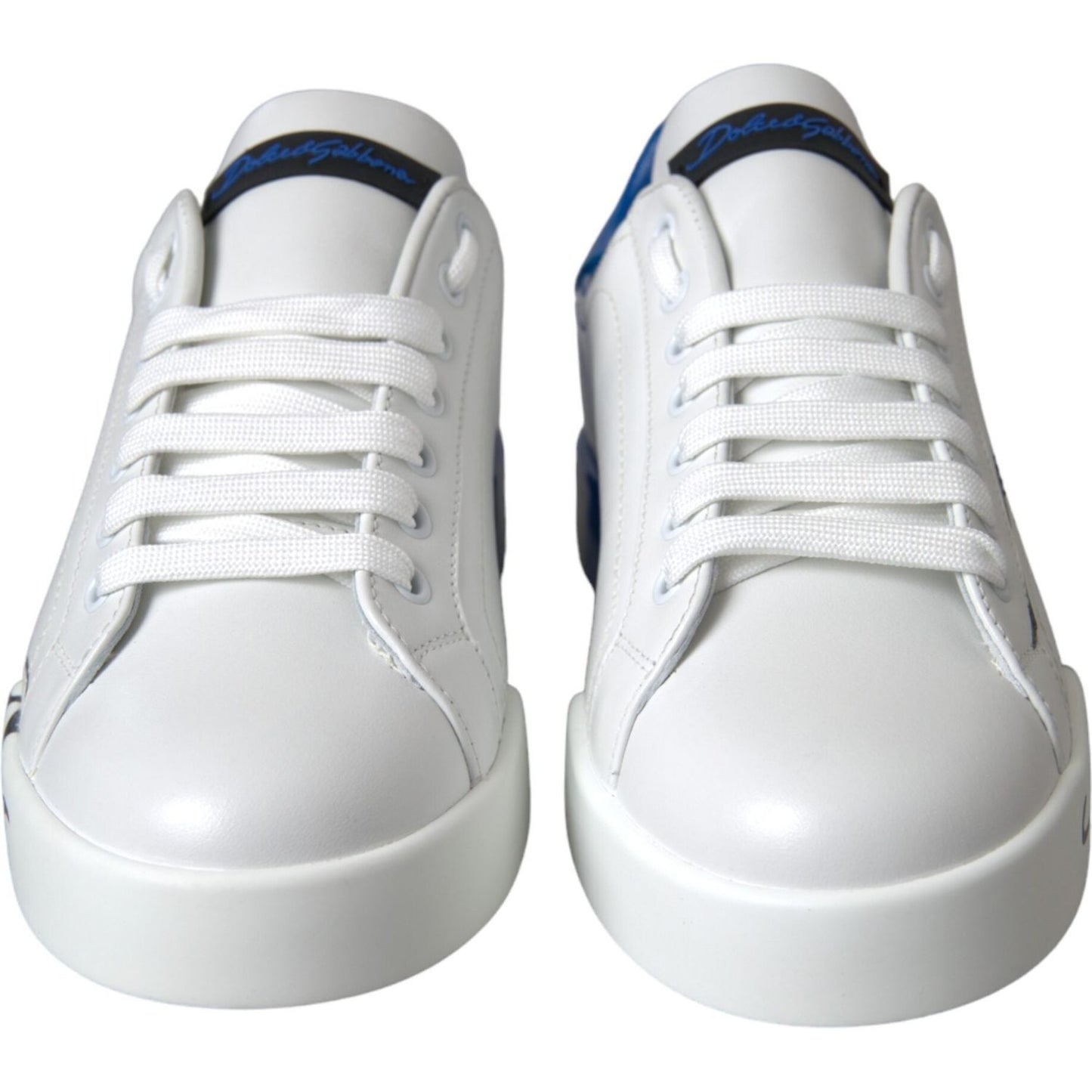 White Blue Leather Logo Low Top Sneakers Shoes Dolce & Gabbana