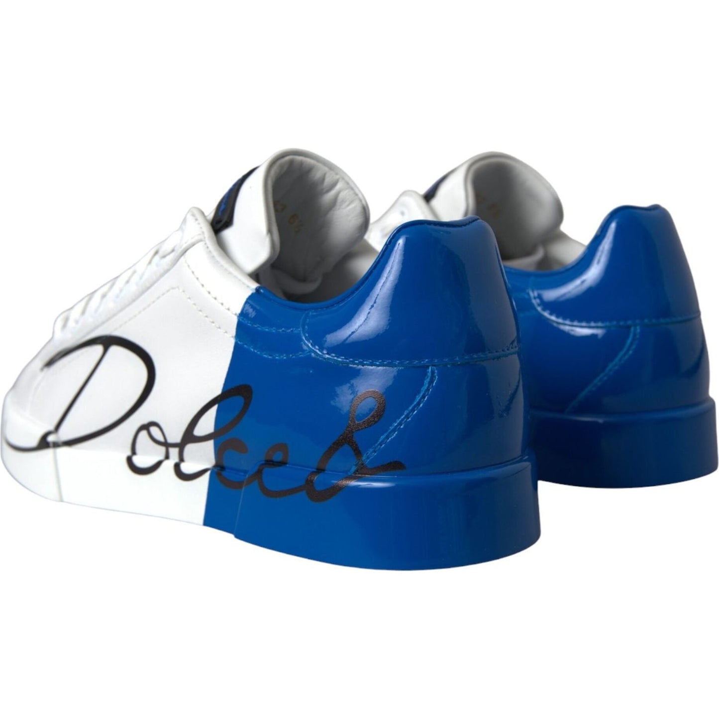 White Blue Leather Logo Low Top Sneakers Shoes Dolce & Gabbana