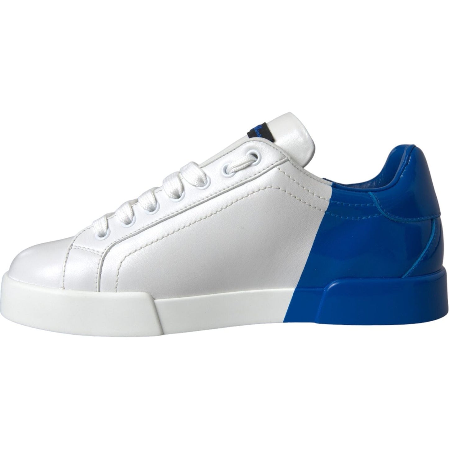 White Blue Leather Logo Low Top Sneakers Shoes Dolce & Gabbana