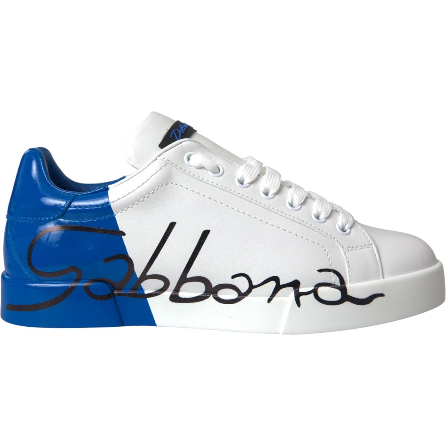 White Blue Leather Logo Low Top Sneakers Shoes Dolce & Gabbana