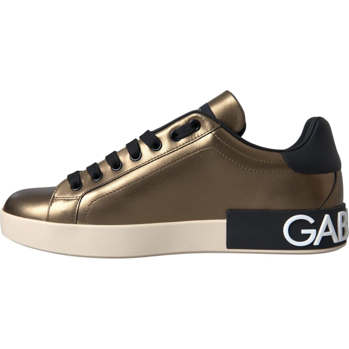 Gold Black Portofino Calf Leather Sneakers Shoes