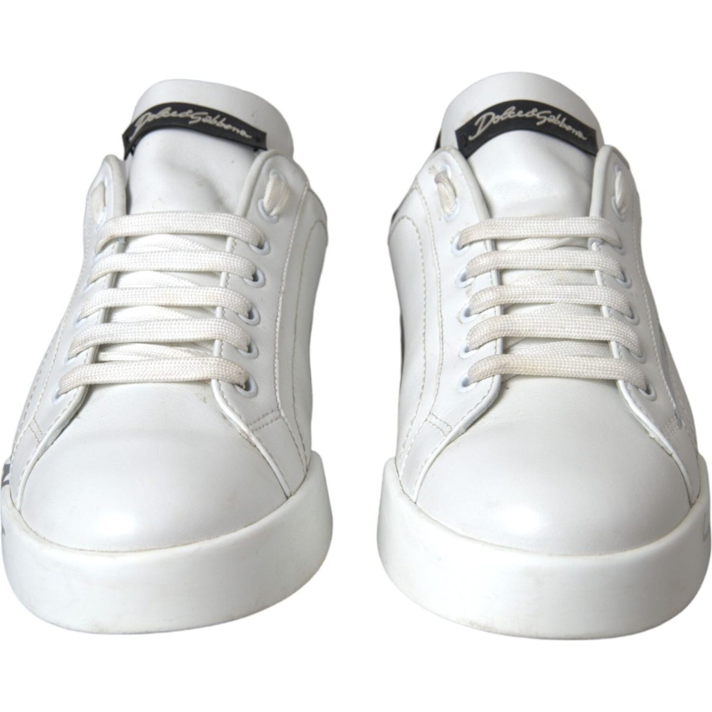 White Black Leather Logo Low Top Sneakers Shoes