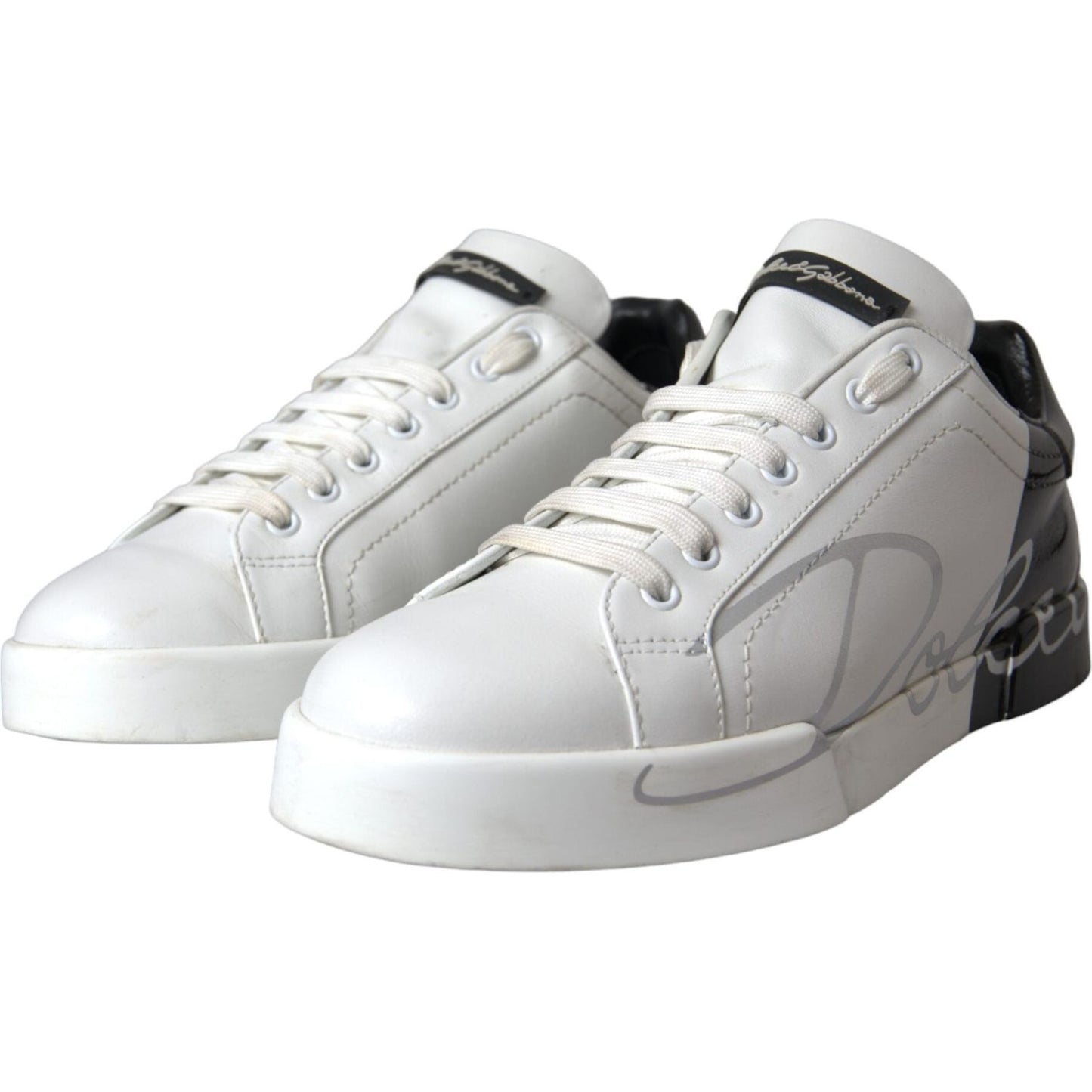 White Black Leather Logo Low Top Sneakers Shoes