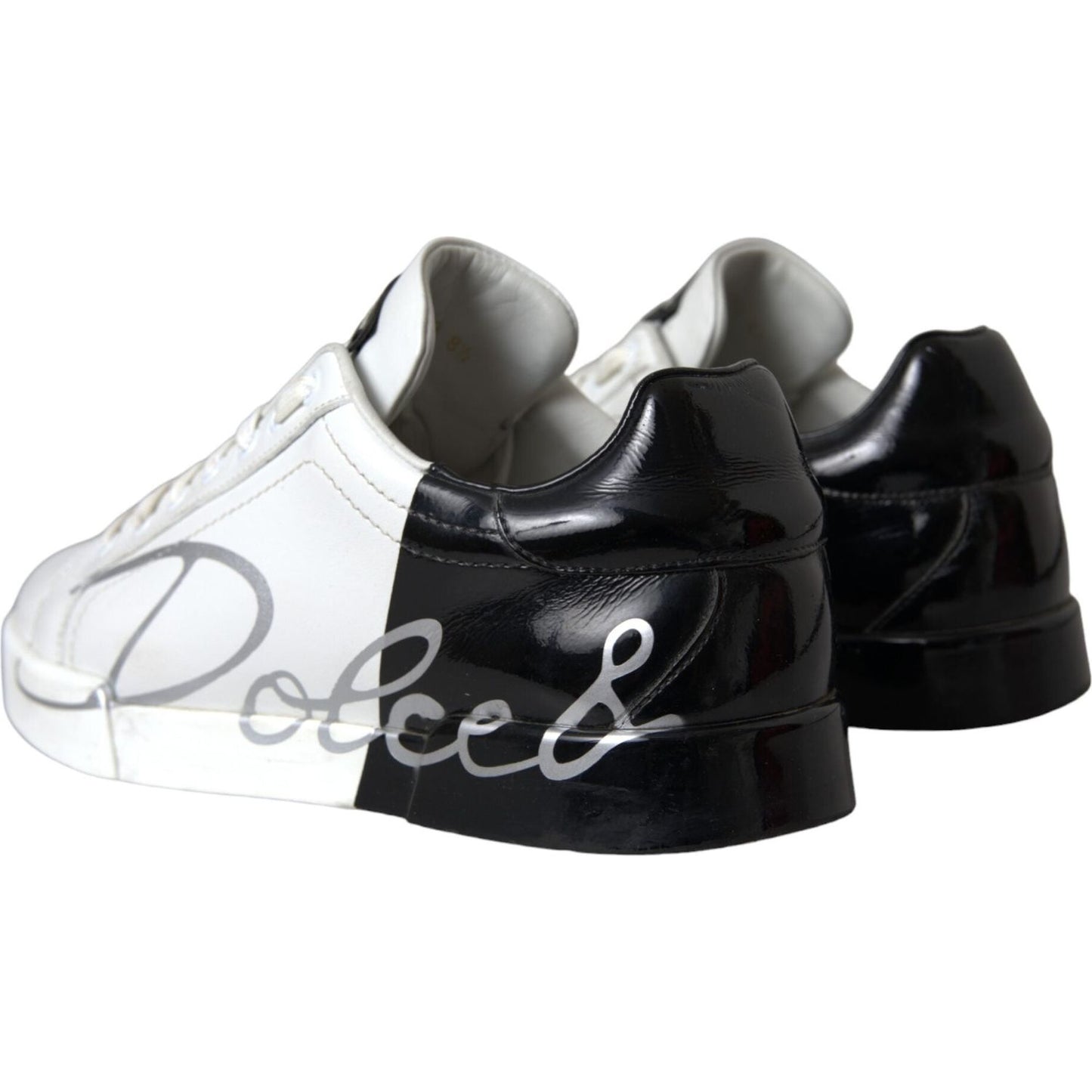 White Black Leather Logo Low Top Sneakers Shoes