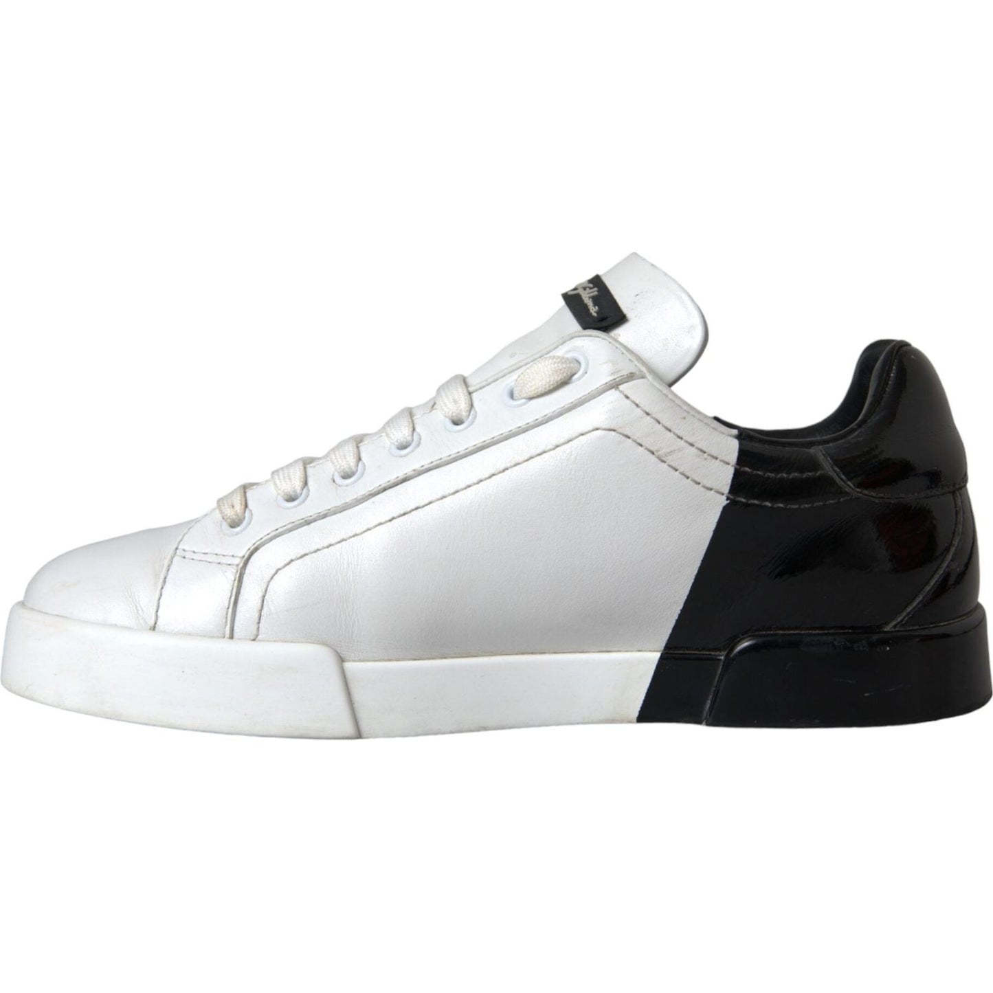 White Black Leather Logo Low Top Sneakers Shoes