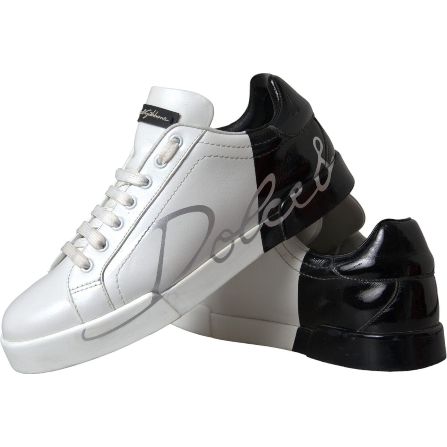 White Black Leather Logo Low Top Sneakers Shoes