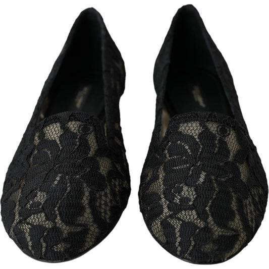 Black Floral Taormina Lace Loafer Flat Shoes