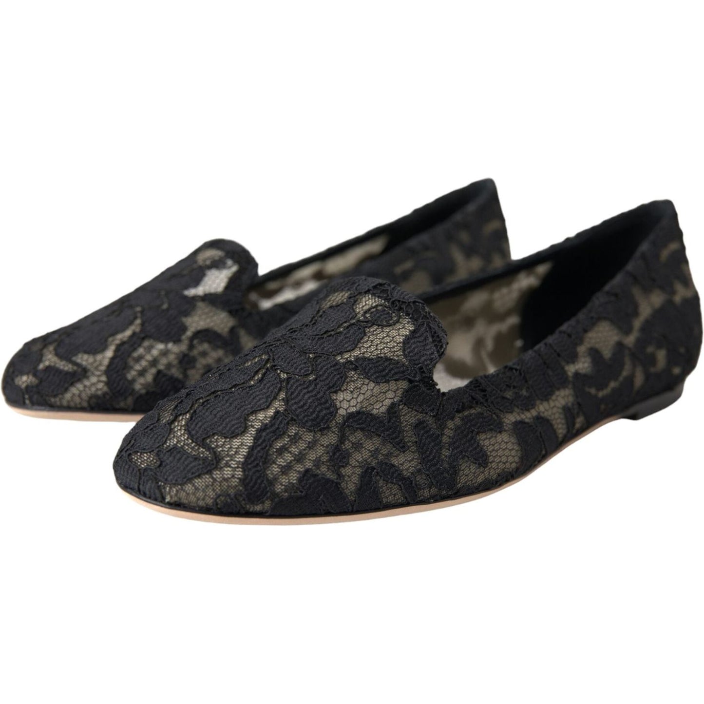 Black Floral Taormina Lace Loafer Flat Shoes