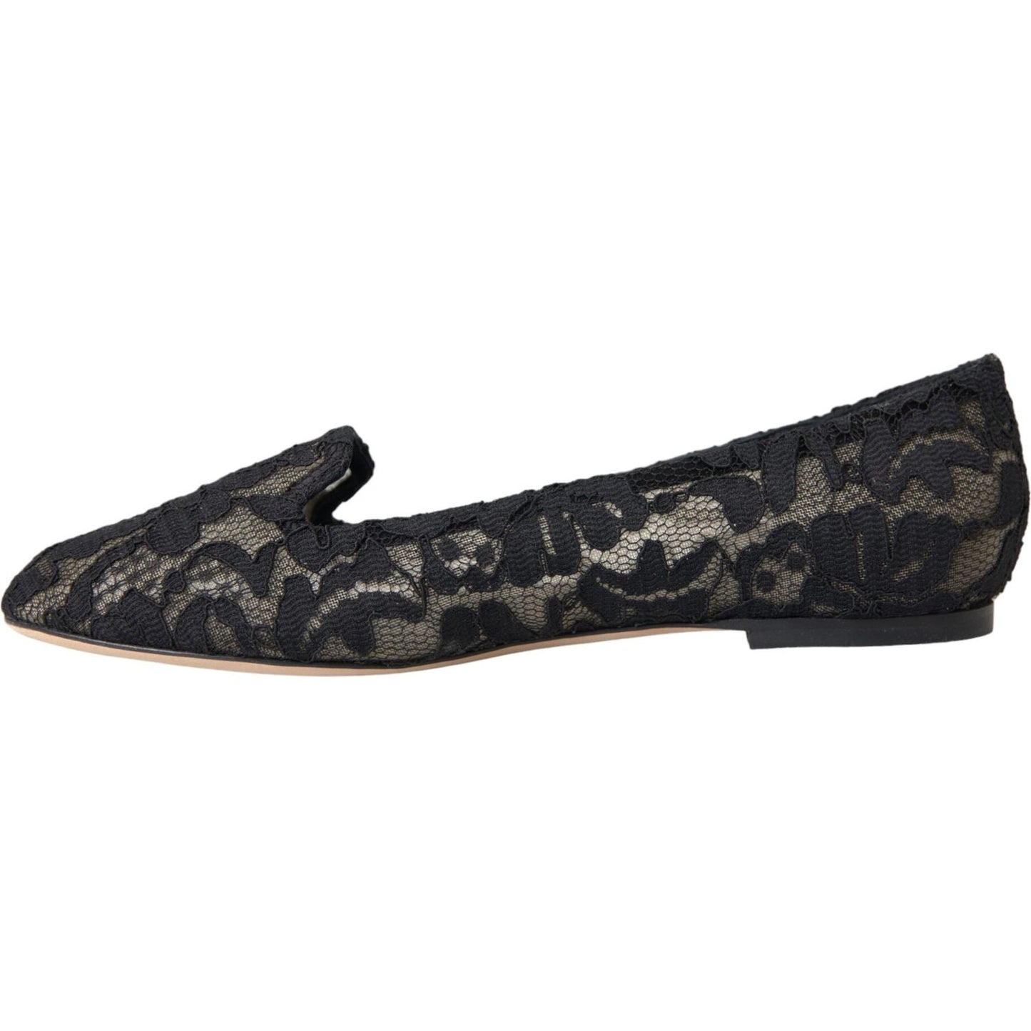 Black Floral Taormina Lace Loafer Flat Shoes