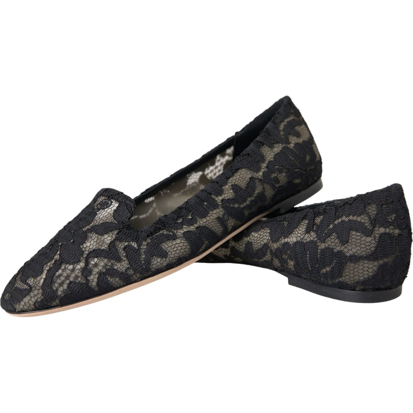 Black Floral Taormina Lace Loafer Flat Shoes