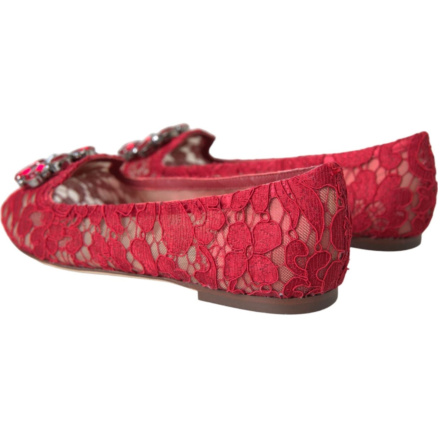 Red Lace Crystal Ballet Loafers Shoes