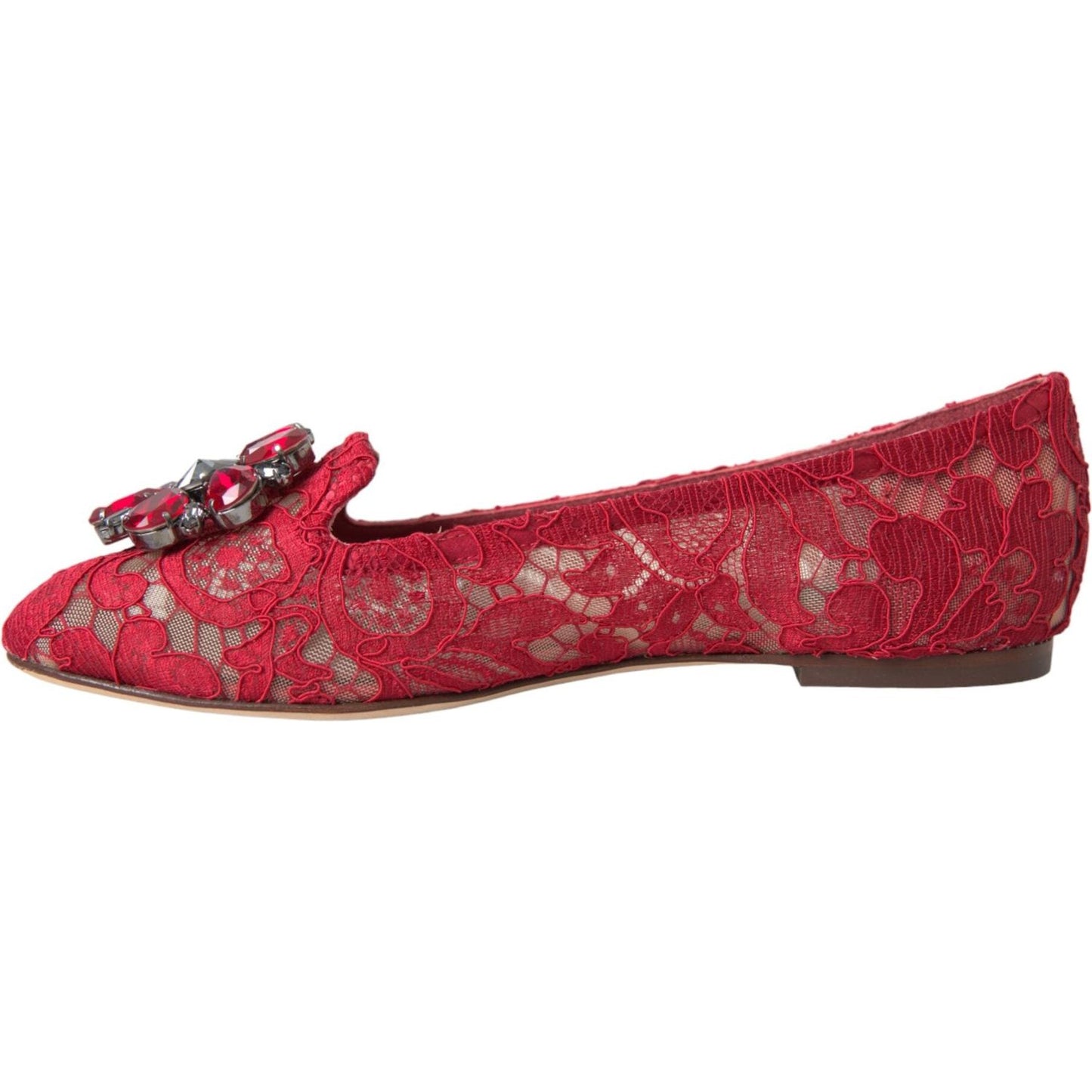 Red Lace Crystal Ballet Loafers Shoes