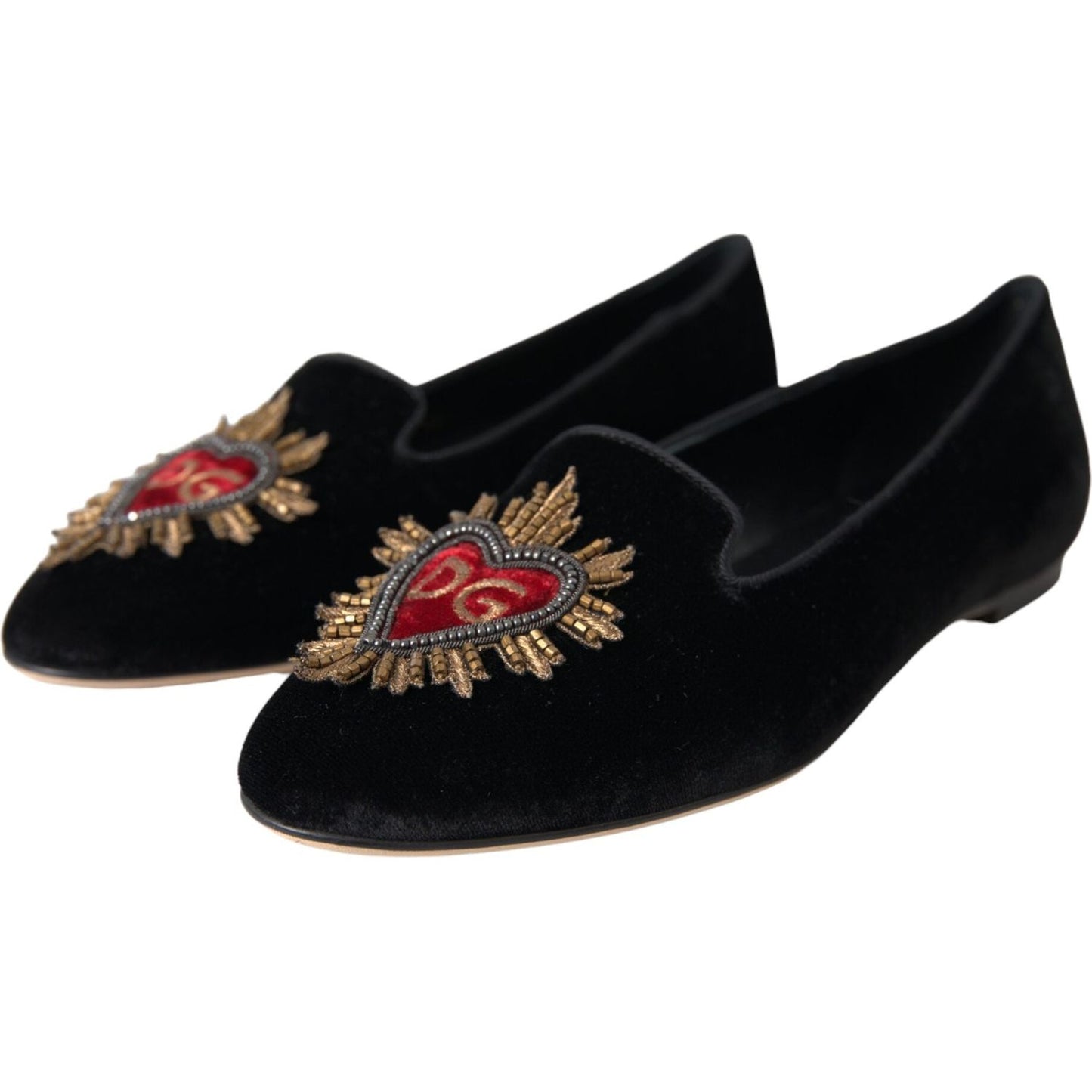 Black Velvet DG Heart Loafers Flats Shoes