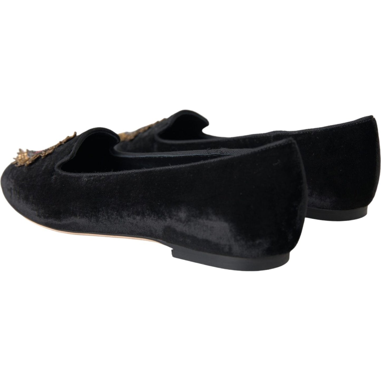 Black Velvet DG Heart Loafers Flats Shoes