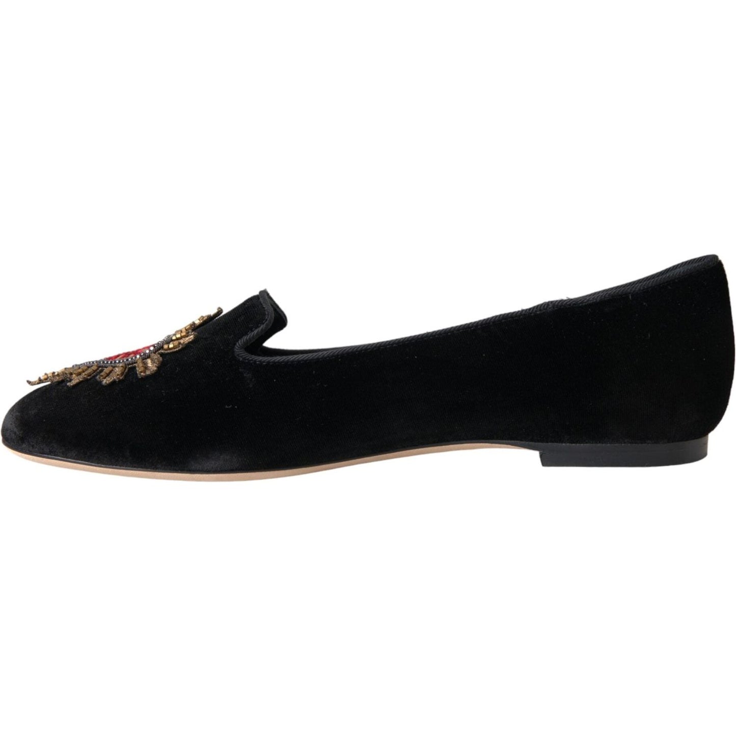 Black Velvet DG Heart Loafers Flats Shoes