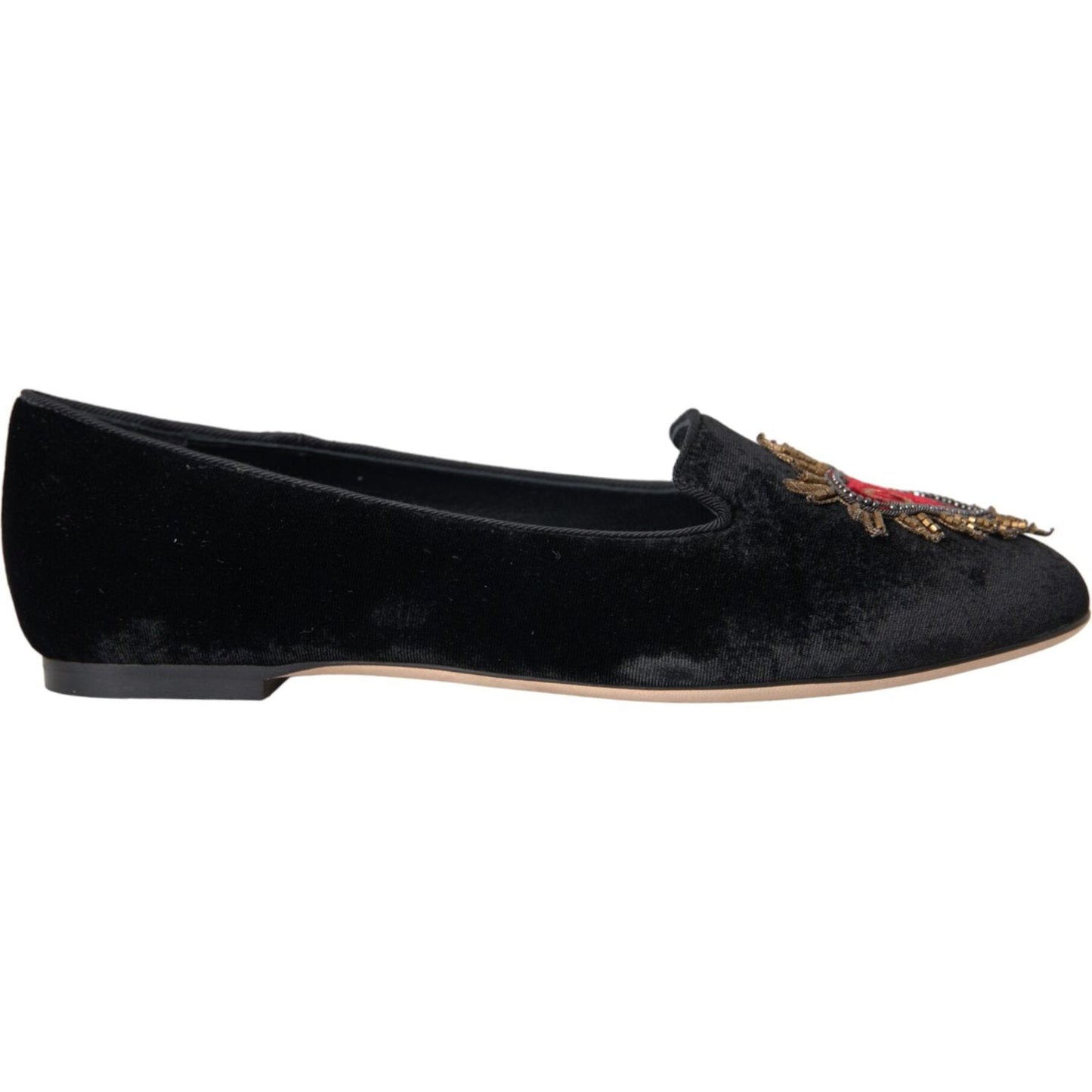 Black Velvet DG Heart Loafers Flats Shoes