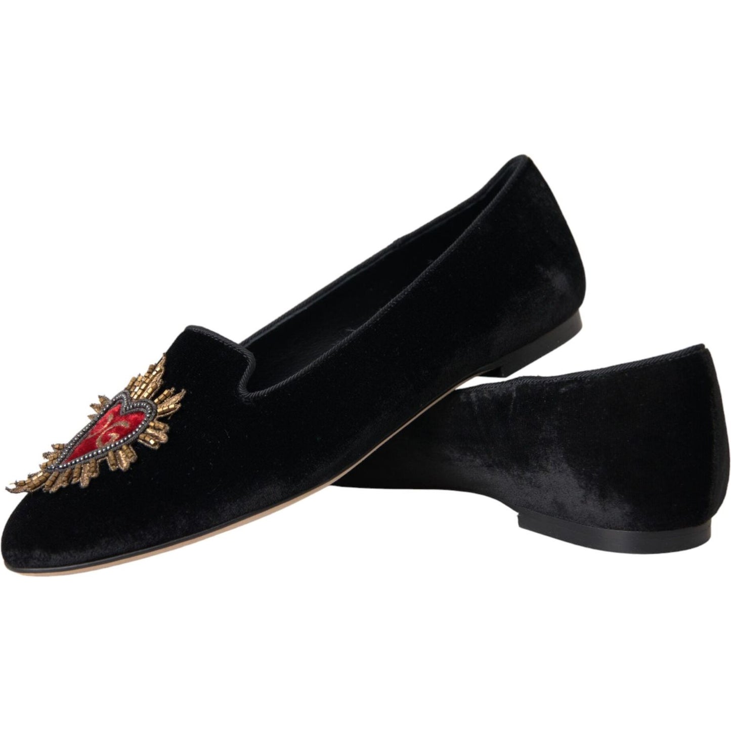 Black Velvet DG Heart Loafers Flats Shoes