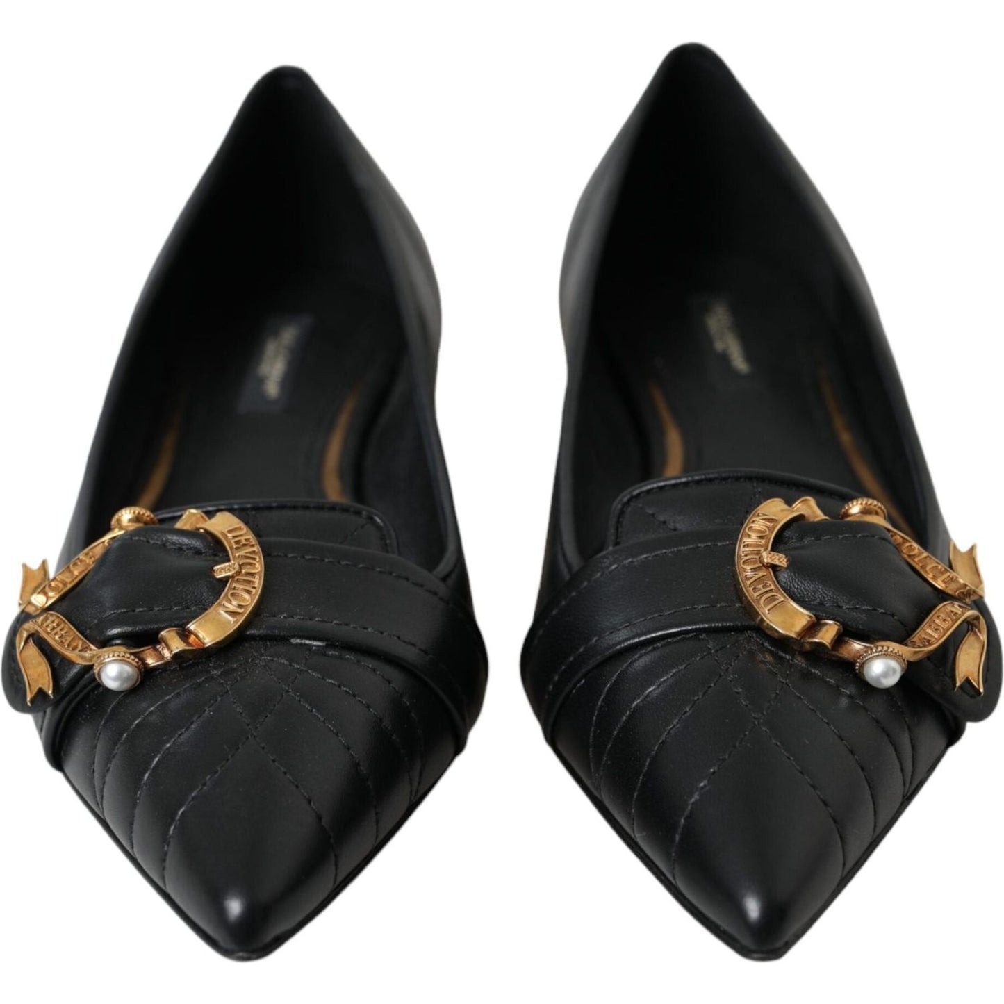 Black Devotion Leather Pointy Flats Shoes