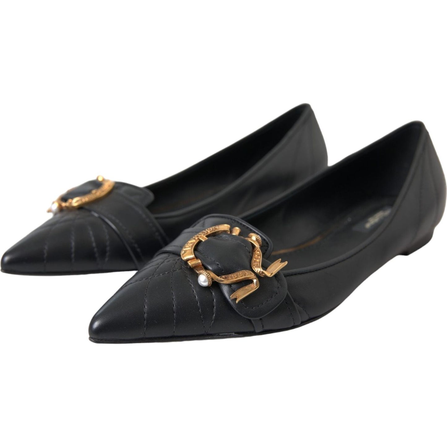 Black Devotion Leather Pointy Flats Shoes