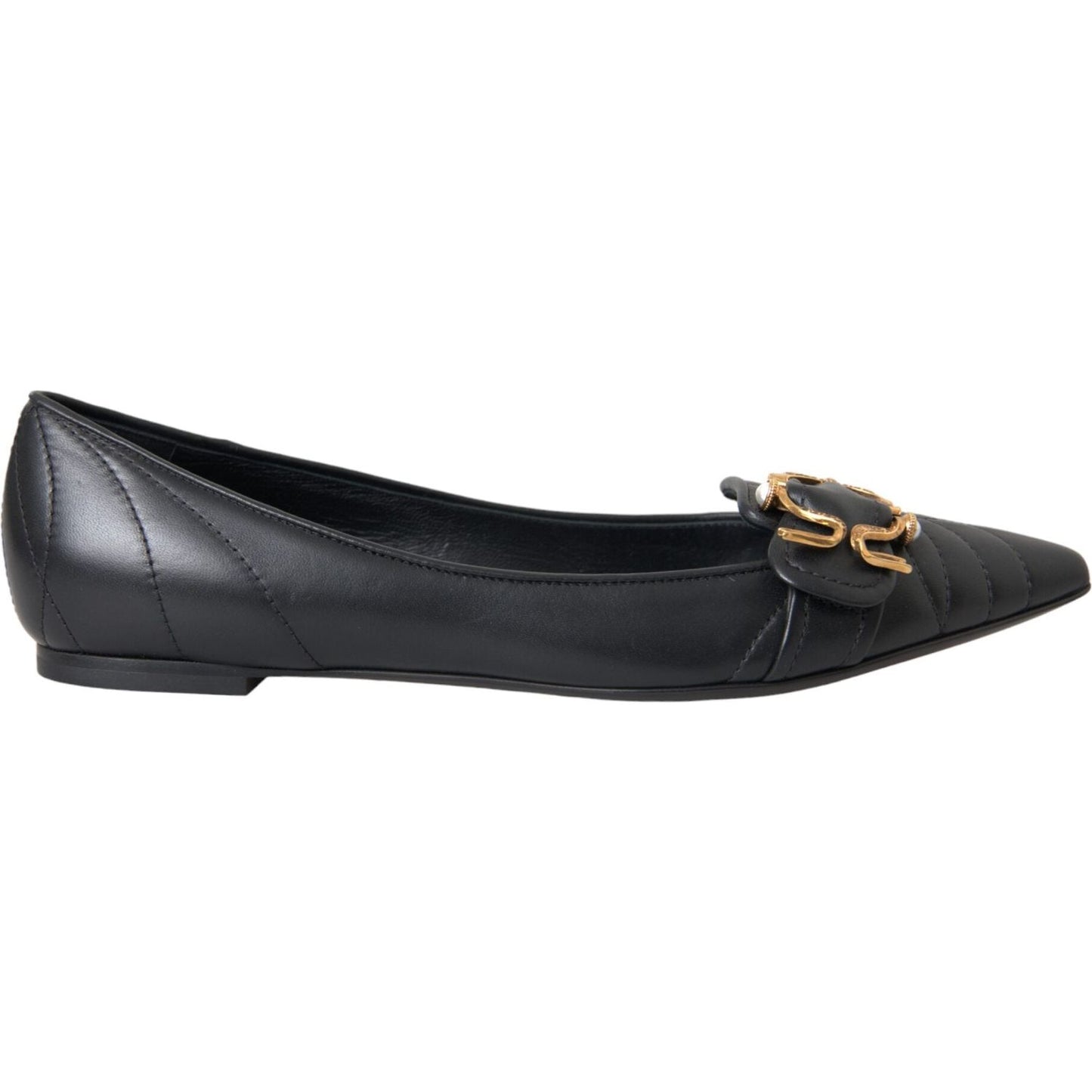 Black Devotion Leather Pointy Flats Shoes